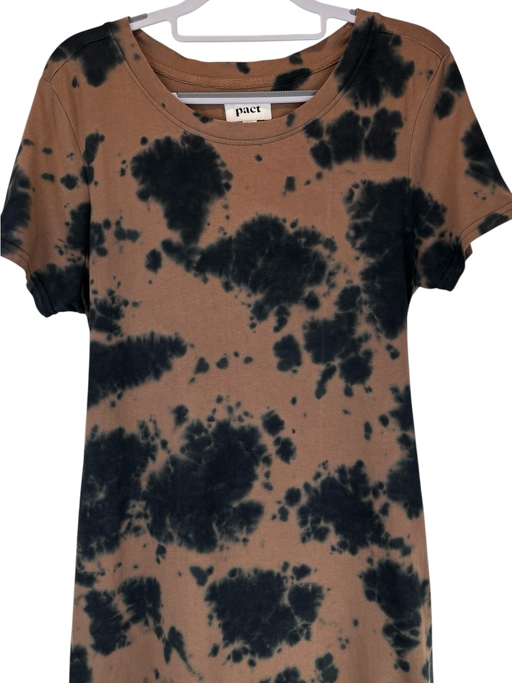 Pact 100% Organic Cotton Tie-Dye T-shirt Dress with Tie Waist Brown Black Sz M - Picture 9 of 12